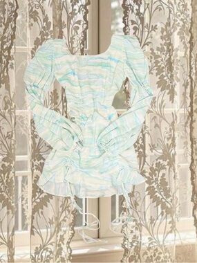 Y2K Fairycore Pastel Blue and Green Ruffle Dress